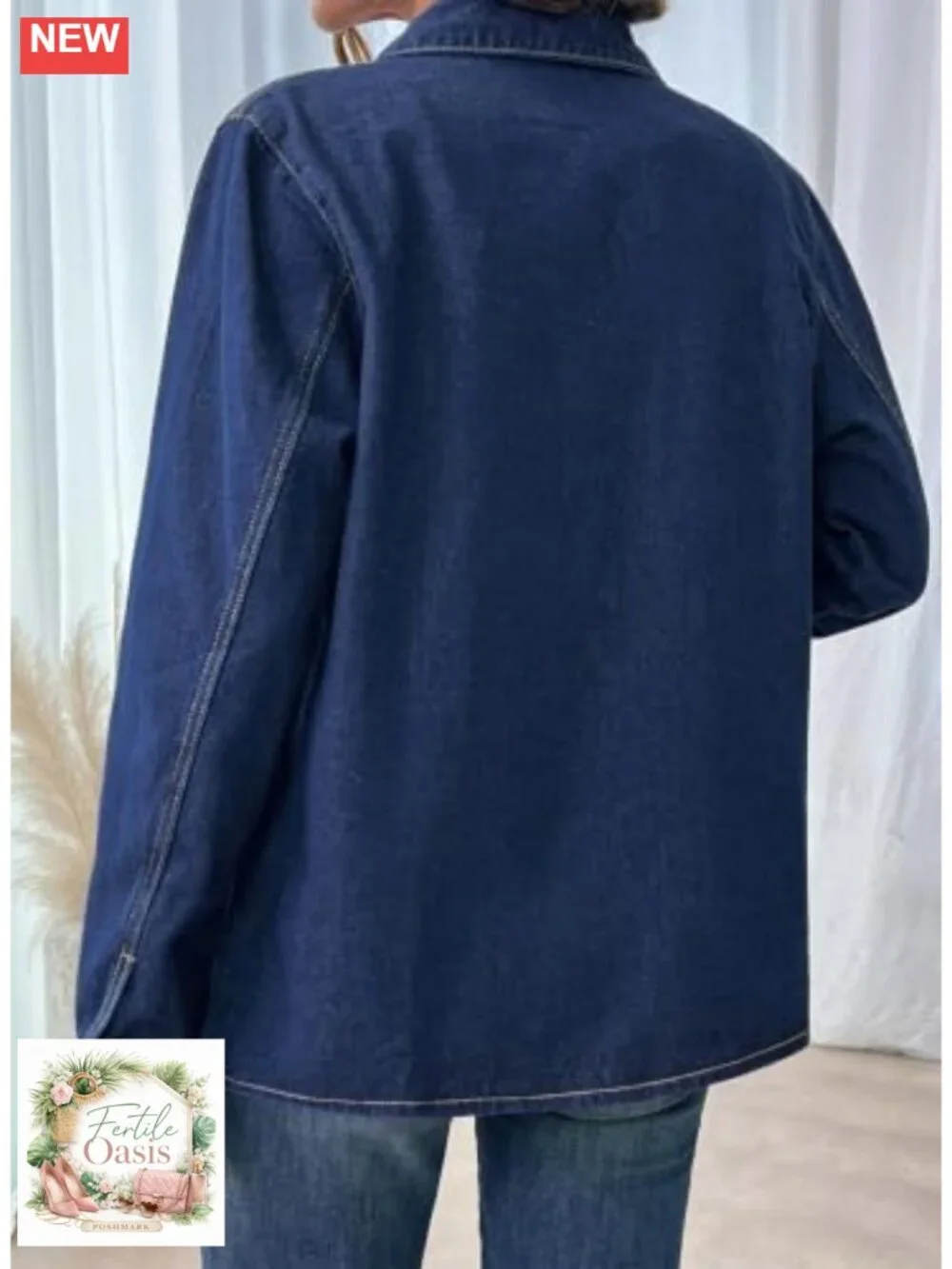 Oversized Denim Jacket Women's Cotton Blend Button Down Coat